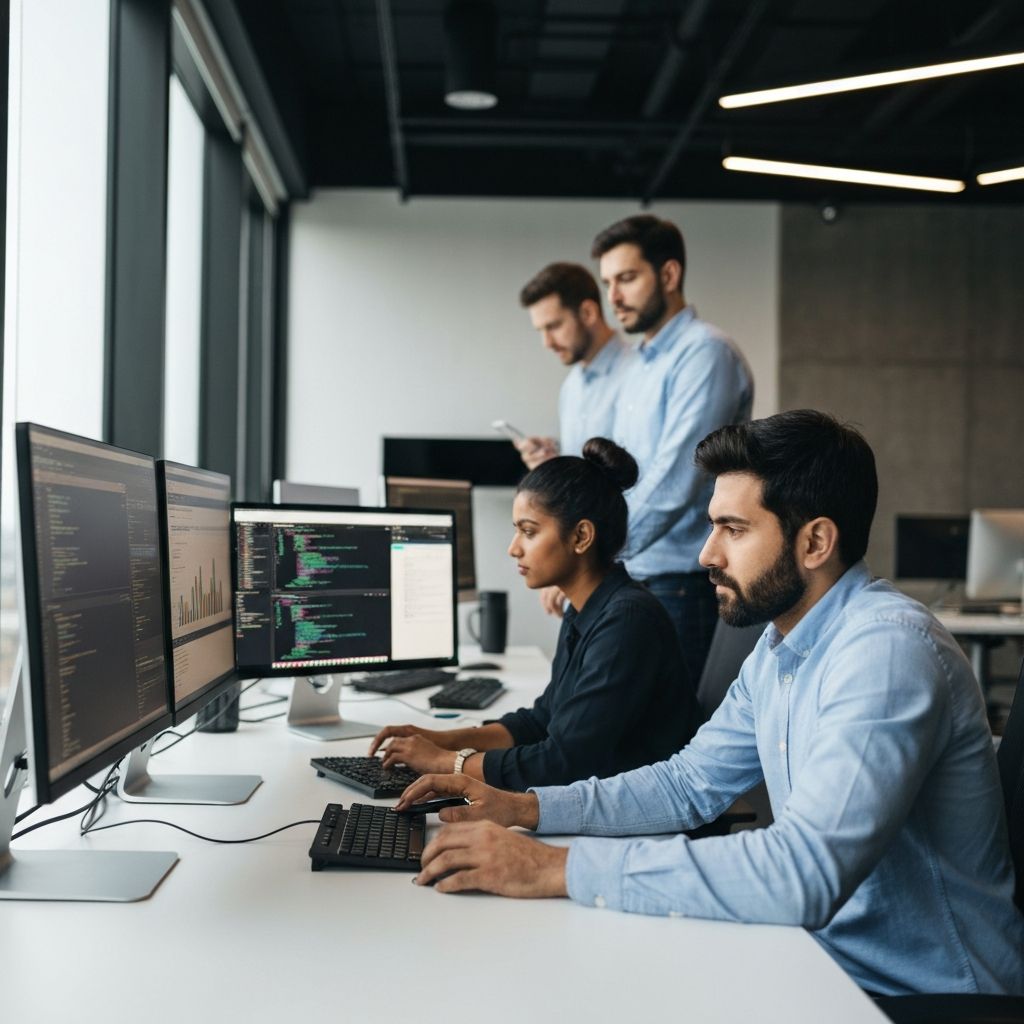 Especialistas implementando sistemas de Business Intelligence en una empresa de tecnología